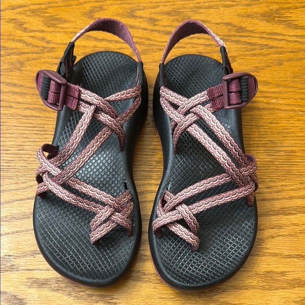 Pink and Black Strappy Sandals